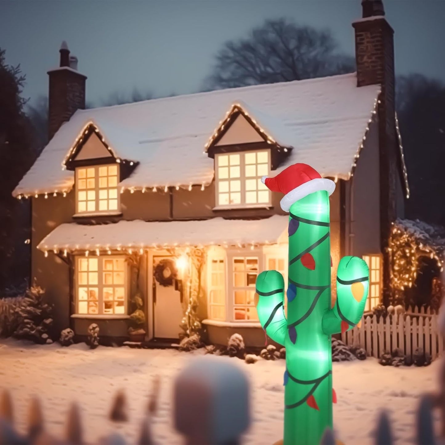7 Ft Christmas Inflatables Outdoor Decorations Blow up Christmas Cactus with LED
