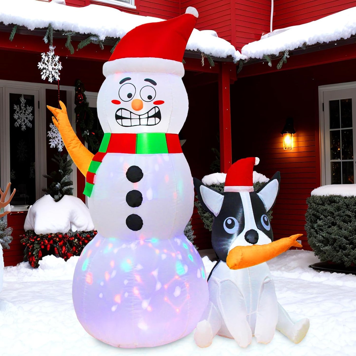 6Ft Christmas Inflatables Outdoor Decorations, Funny Inflatable Snowman with Dog