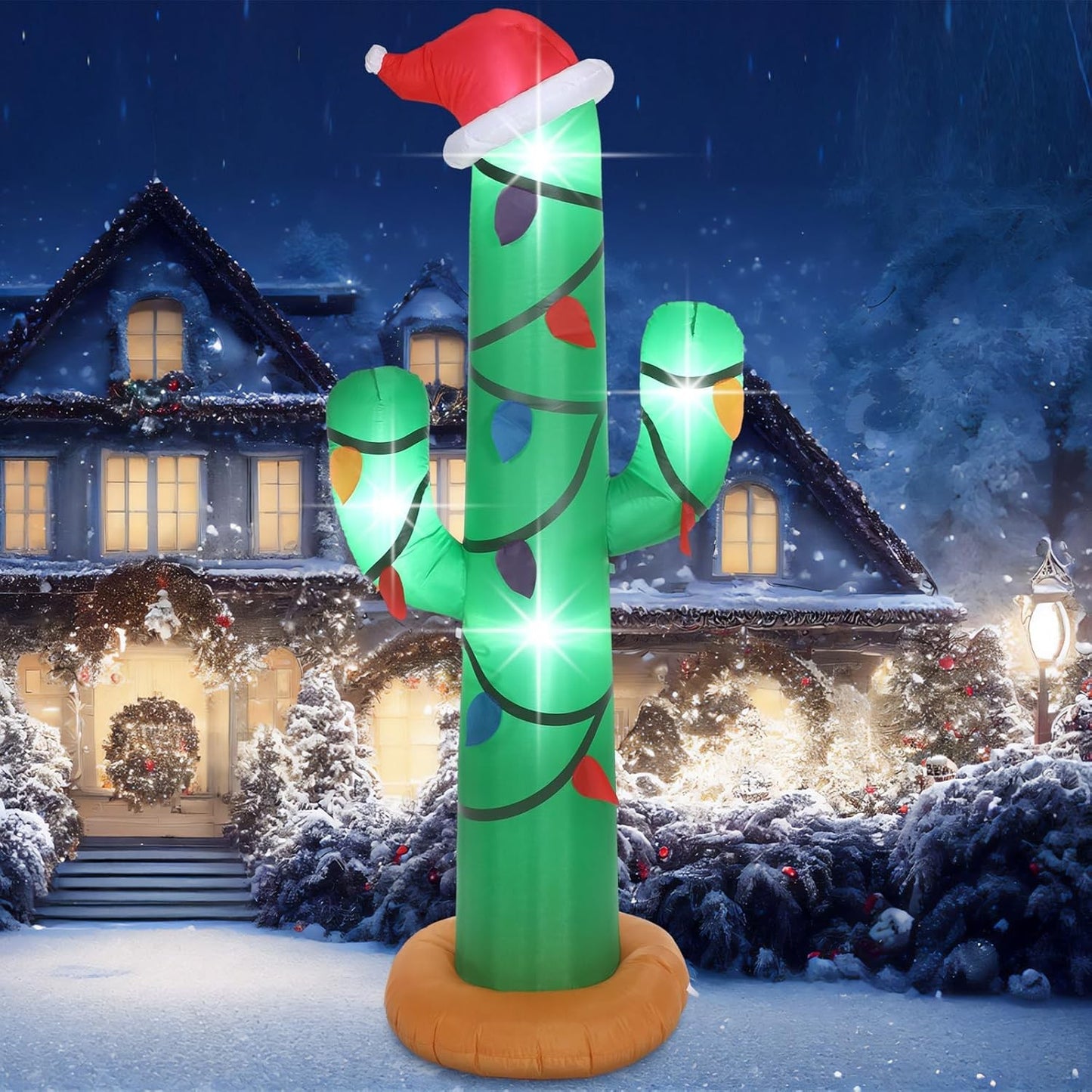 7 Ft Christmas Inflatables Outdoor Decorations Blow up Christmas Cactus with LED