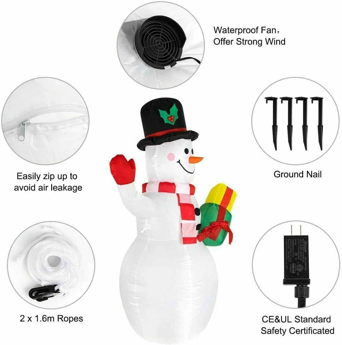 5Ft Christmas Inflatables Snowman Outdoor Yard Decor with Rotating LED Lights Christmas Blow up Decoration Garden