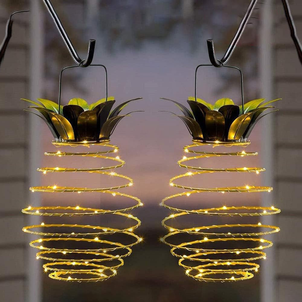 Outdoor Solar Hanging Lantern Lights - 60LED Waterproof Solar Pineapple Light for Garden,Yard Porch Lawn Backyard Landscape Pathway Patio Outside,Christmas Tree Lights