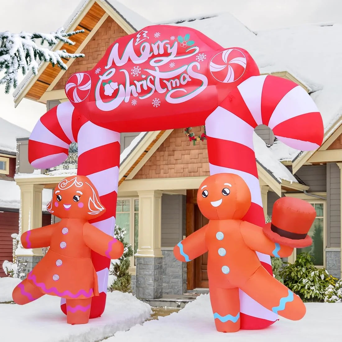 9.6 FT Christmas Inflatable Archway Gingerbread Man Outdoor Christmas Decorations, Christmas Archway Inflatable Xmas Blow up Yard Decorations with Built-In Leds for Xmas Garden Lawn Party Decor