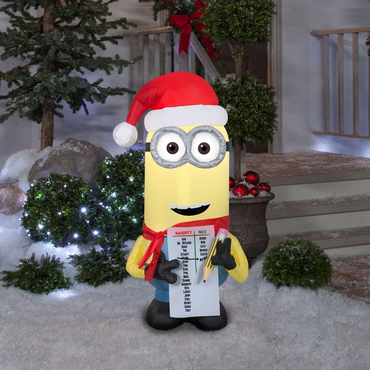 3.5 Ft Airblown Minion Kevin W/ Naughty or Nice List Inflatable Christmas Decor