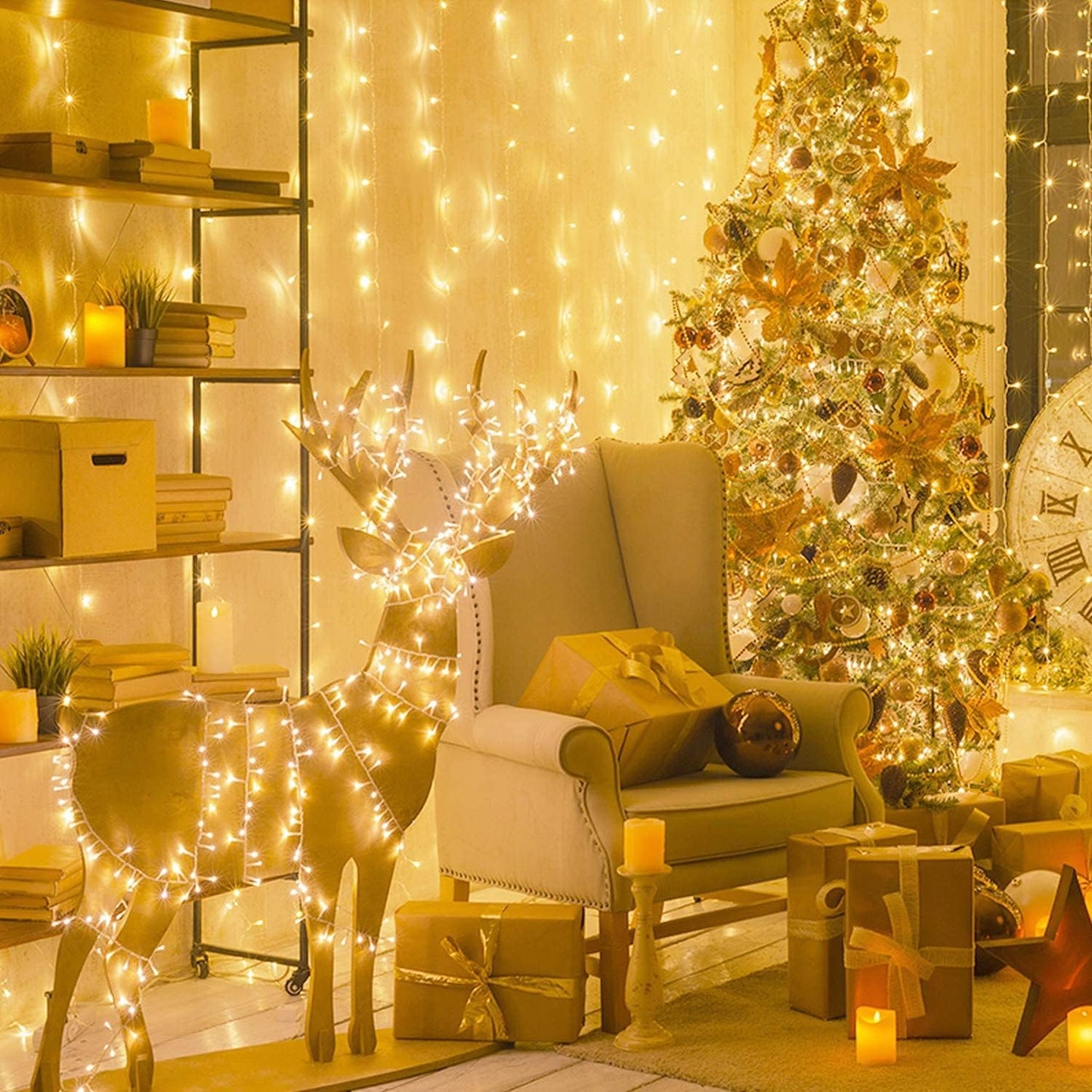 Connectable Warm White Christmas Lights Indoor Outdoor, 91.5Ft 250 LED Christmas String Lights, 8 Modes Twinkle Fairy String Light Plug in for Tree Party Decoration