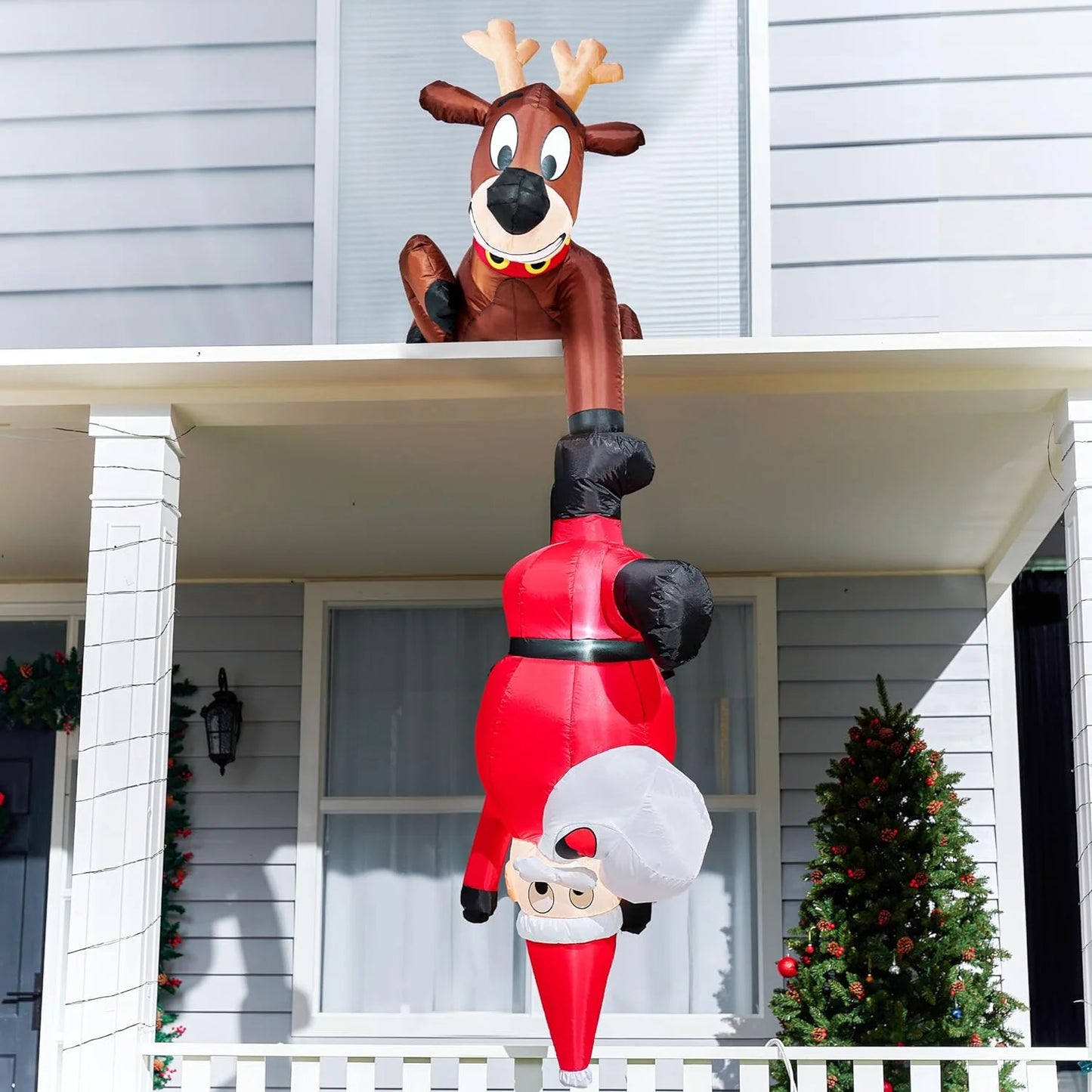 8 FT Christmas Inflatables Santa Outdoor Decorations,Christmas Reindeer and Climbing Santa Blow Ups Yard with Built-In Leds for Holiday Party Garden Lawn Decor