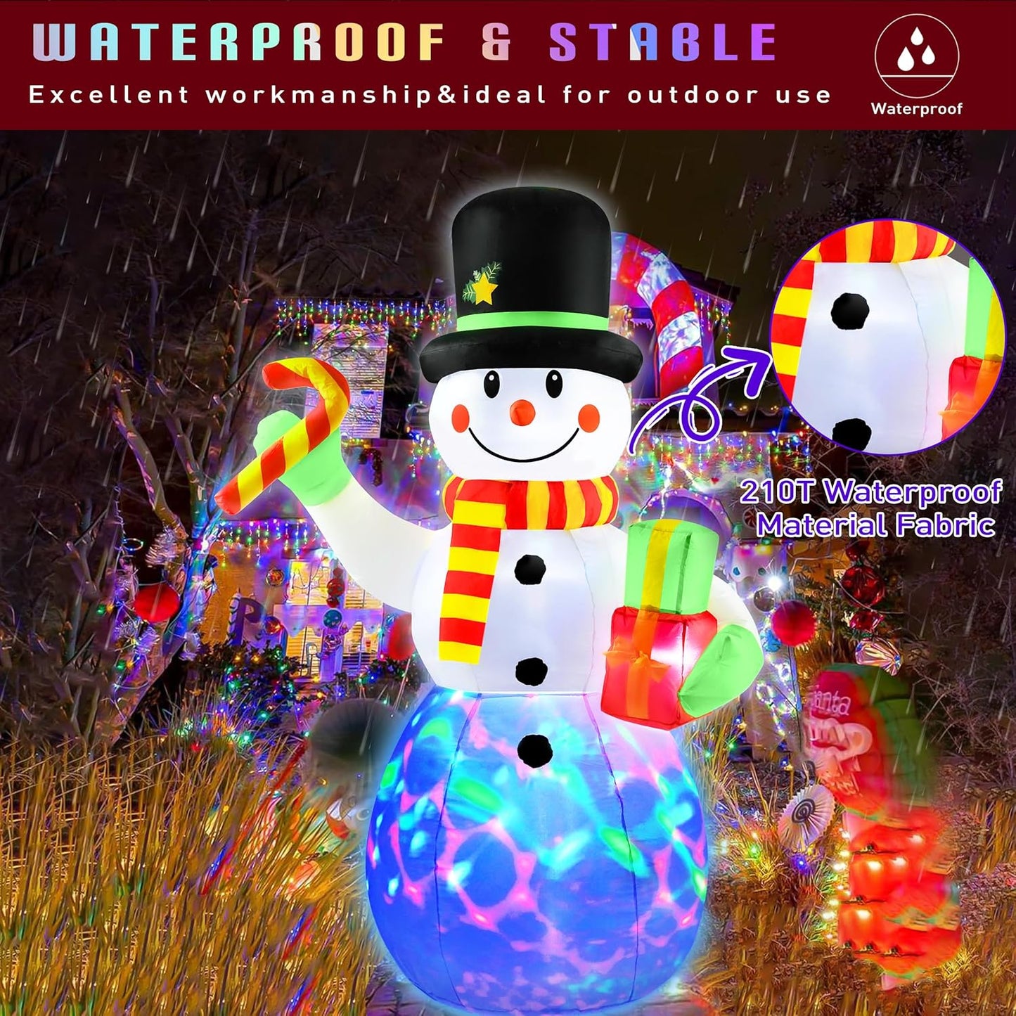 7 FT Christmas Inflatables Snowman Outdoor Decorations with Candy Cane Gift Box,