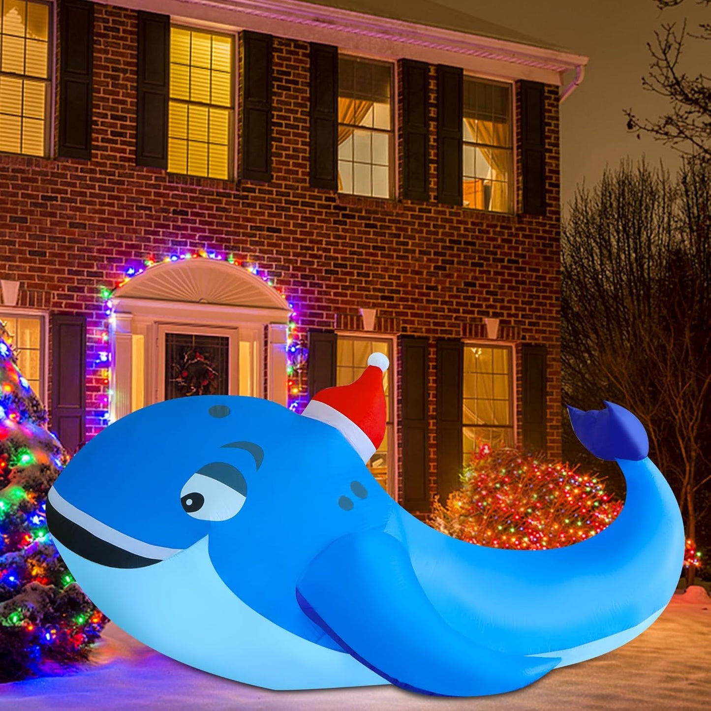 10 FT Christmas Inflatable Outdoor Decorations, Blow up Whale Inflatables with S