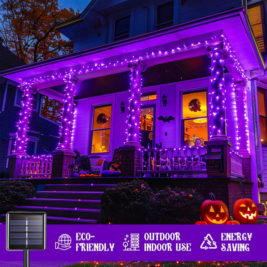 2 Pack Solar Halloween Lights, 100 LED 42.7Ft Purple Halloween Lights Outdoor Waterproof, 8 Modes Solar String Lights for Halloween, Christmas Tree, Gardens, Party, Xmas, Outside