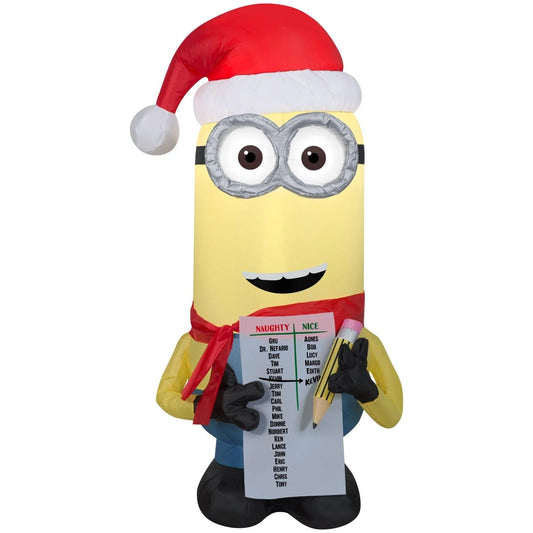 3.5 Ft Airblown Minion Kevin W/ Naughty or Nice List Inflatable Christmas Decor