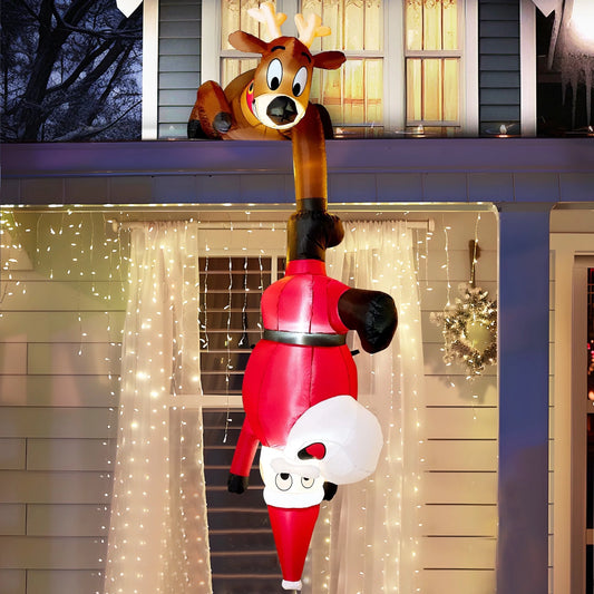 8 FT Christmas Inflatables Santa Outdoor Decorations,Christmas Reindeer and Climbing Santa Blow Ups Yard with Built-In Leds for Holiday Party Garden Lawn Decor