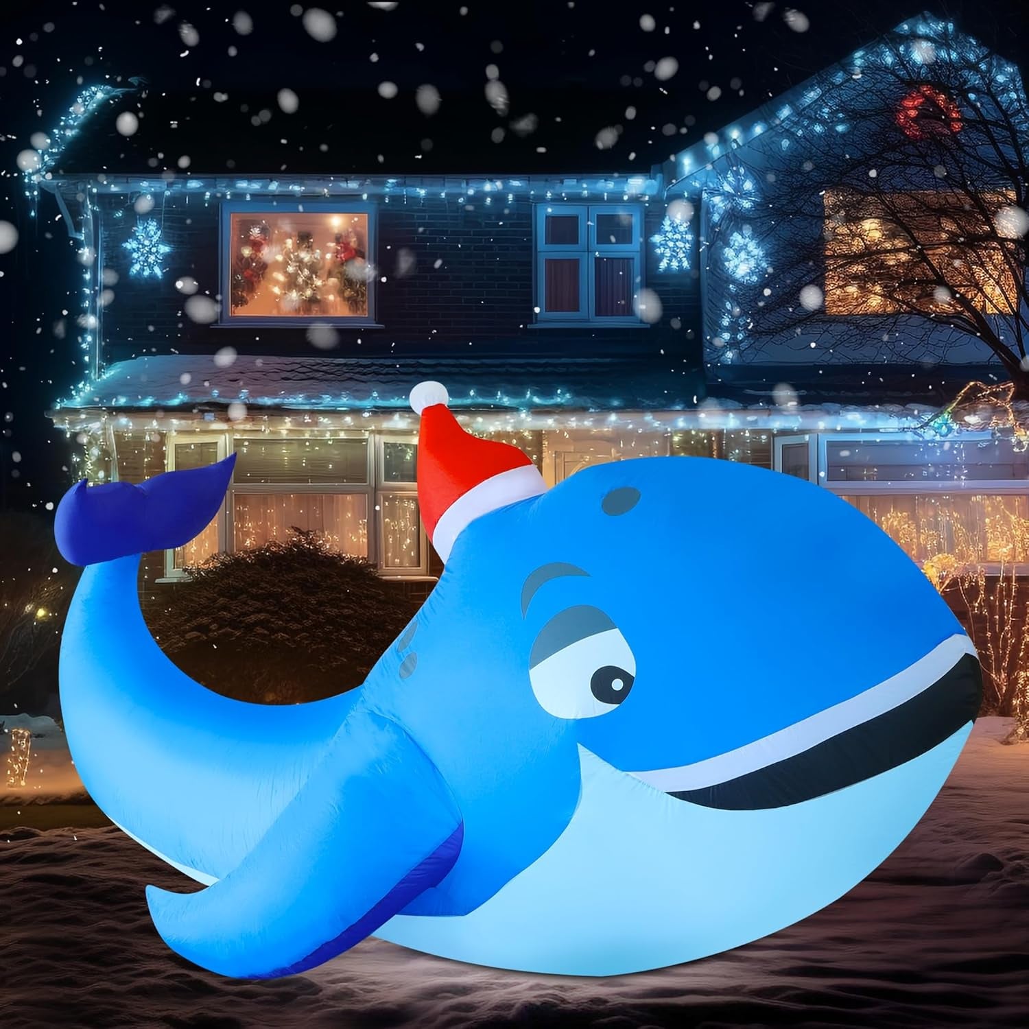 10 FT Christmas Inflatable Outdoor Decorations, Blow up Whale Inflatables with S