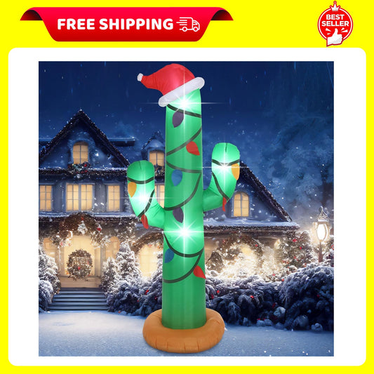 7 Ft Christmas Inflatables Outdoor Decorations Blow up Christmas Cactus with LED
