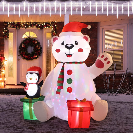 Christmas Inflatables Polar Bear and Penguin 6Ft Inflatable Christmas Decorations for the Yard Waterproof Christmas Blow up Decoration Outdoor with Multicolor LED Lights for Patio Garden Mall