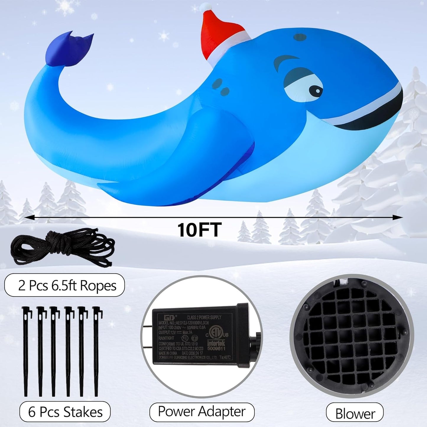 10 FT Christmas Inflatable Outdoor Decorations, Blow up Whale Inflatables with S