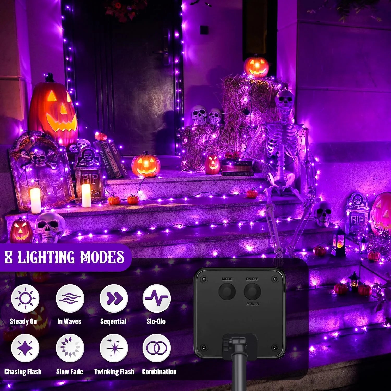 2 Pack Solar Halloween Lights, 100 LED 42.7Ft Purple Halloween Lights Outdoor Waterproof, 8 Modes Solar String Lights for Halloween, Christmas Tree, Gardens, Party, Xmas, Outside
