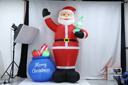 8FT Christmas Inflatable Santa Claus with Big Gift Bag and Christmas Tree Outdoor Decorations,Built-In LED Light,Blow up Xmas Inflatables for Front Back Yard Garden Lawn