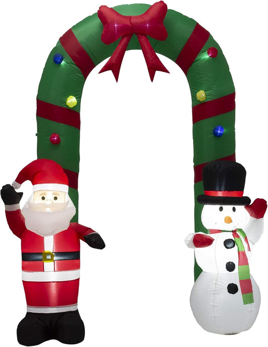 8 Feet Inflatable Santa & Snowman Arch Gate Decoration with LED Light for Christmas, Party, Indoor, Outdoor, Yard, Garden, Lawn
