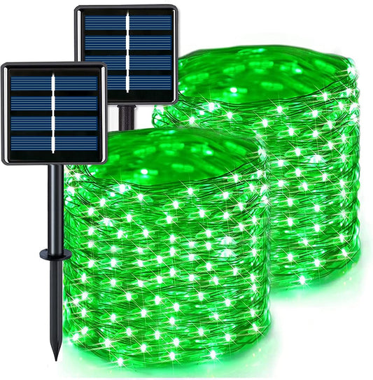 2 Pack Green Solar Halloween Lights Each 66Ft 200 LED Green Solar Lights Outdoor, 8 Modes Copper Wire Solar Fairy Lights for Garden Yard Patio Christmas Halloween Decorations
