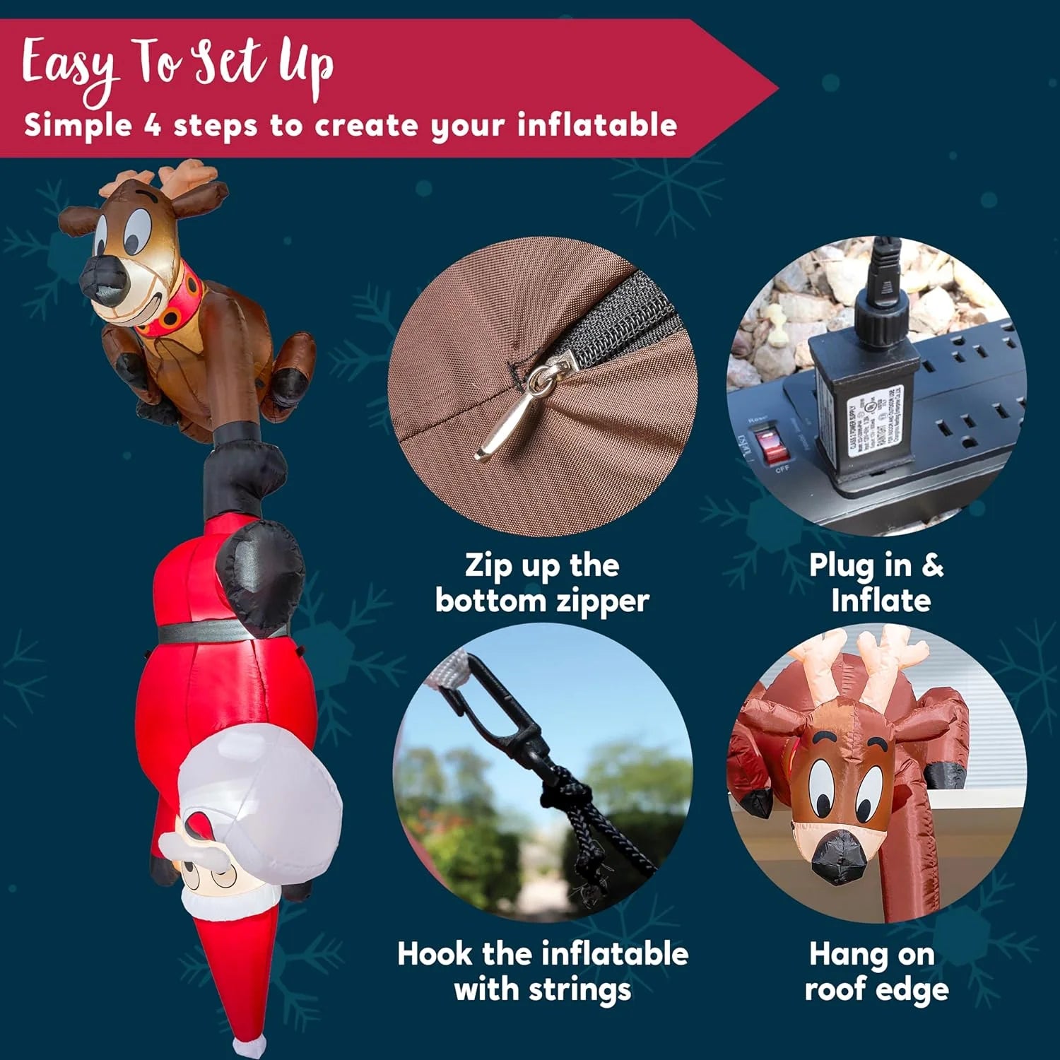8 FT Christmas Inflatables Santa Outdoor Decorations,Christmas Reindeer and Climbing Santa Blow Ups Yard with Built-In Leds for Holiday Party Garden Lawn Decor