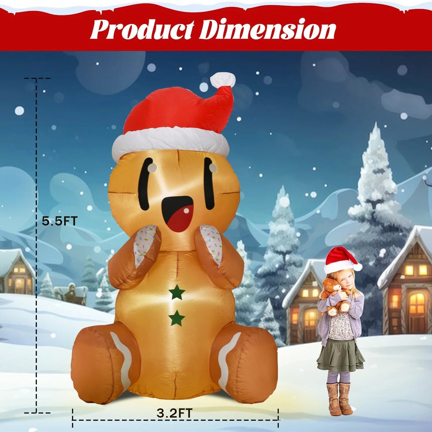 5.5Ft Christmas Inflatable Gingerbread Man,Cute Christmas Sitting Gingerbread Man Blow up Yard Decorations with Build-In LED Lights,Christmas Inflatable Decorations for Outdoor Indoor Lawn Garden