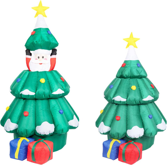 6FT Animated Inflatable Christmas Tree and Santa with Color Gift Boxes Xmas Decoration for Outdoor Yard Garden Lawn Home