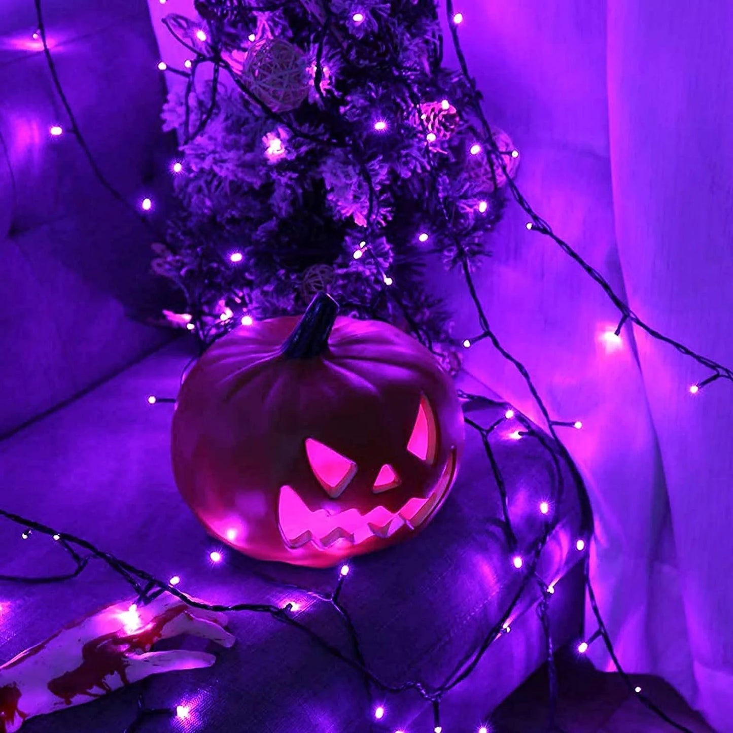 2 Pack Solar Halloween Lights, 100 LED 42.7Ft Purple Halloween Lights Outdoor Waterproof, 8 Modes Solar String Lights for Halloween, Christmas Tree, Gardens, Party, Xmas, Outside