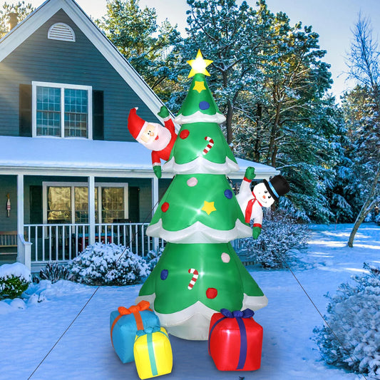 8Ft Inflatable Christmas Tree Decoration LED with Santa Claus,Snowman,Boxes Blow up Yard Decoration
