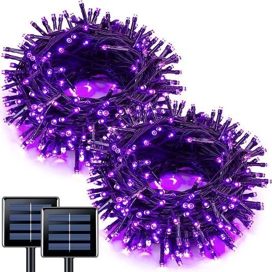2 Pack Solar Halloween Lights, 100 LED 42.7Ft Purple Halloween Lights Outdoor Waterproof, 8 Modes Solar String Lights for Halloween, Christmas Tree, Gardens, Party, Xmas, Outside