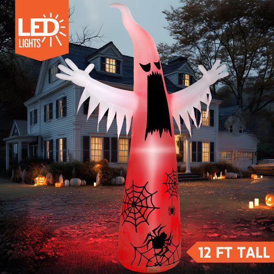 12Ft Halloween Ghost Inflatable,Giant Ghost Inflatable Outdoor Halloween Decorations with Colorful Flashing Light and Flame Light,Blow up Halloween Yard Decorations