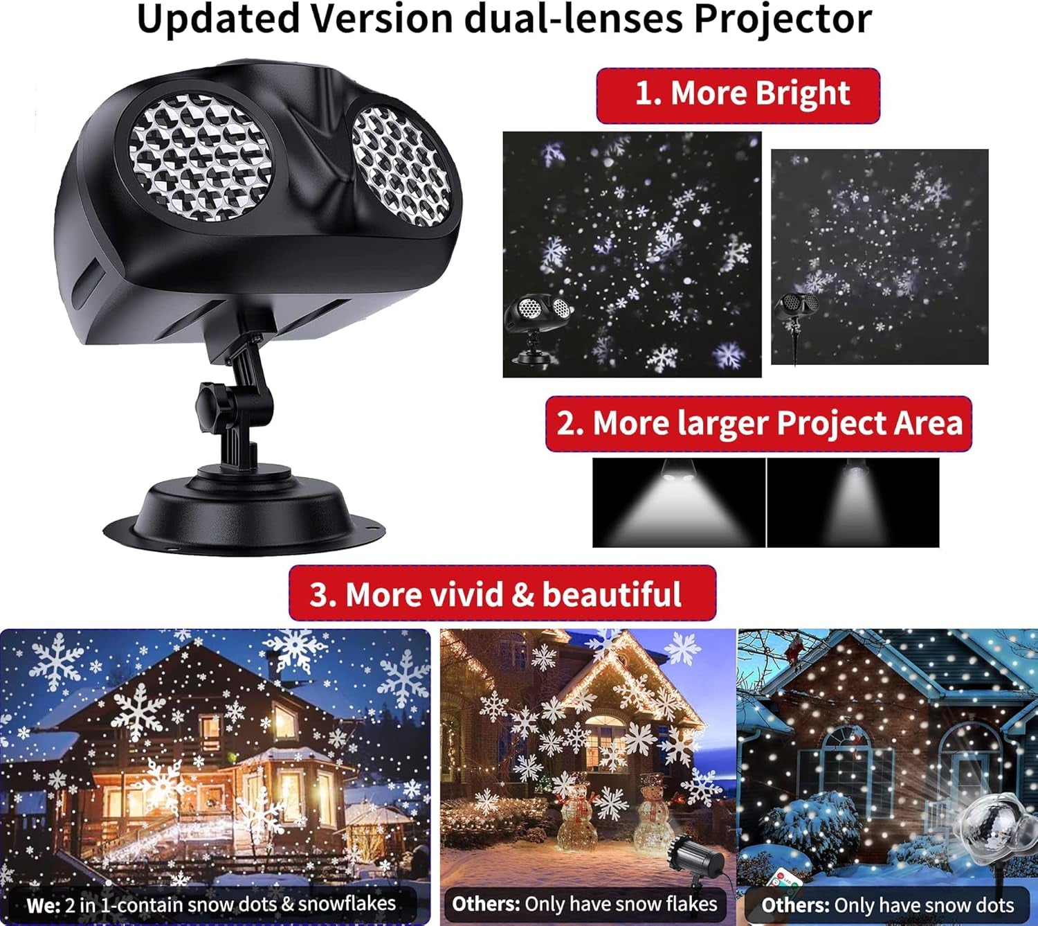Christmas Projector Lights Outdoor,Snowflake with Remote Control,2021 Best Light Waterproof Snowflake Outdoor Xmas Led, Black, MA002