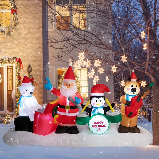 Vipush 8.8Ft Long Christmas Inflatables Cute Animal Band Inflatables Santa Penguin Bear Decor with LED Lights