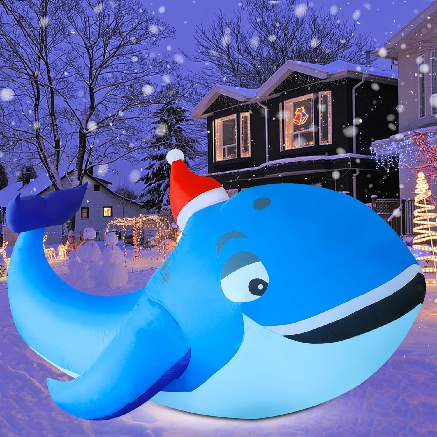 10 FT Christmas Inflatable Outdoor Decorations, Blow up Whale Inflatables with S
