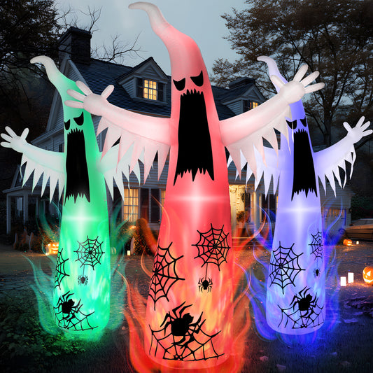 12Ft Halloween Ghost Inflatable,Giant Ghost Inflatable Outdoor Halloween Decorations with Colorful Flashing Light and Flame Light,Blow up Halloween Yard Decorations