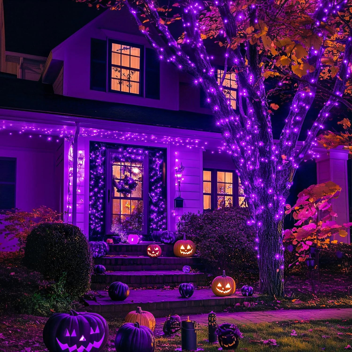 2 Pack Solar Halloween Lights, 100 LED 42.7Ft Purple Halloween Lights Outdoor Waterproof, 8 Modes Solar String Lights for Halloween, Christmas Tree, Gardens, Party, Xmas, Outside