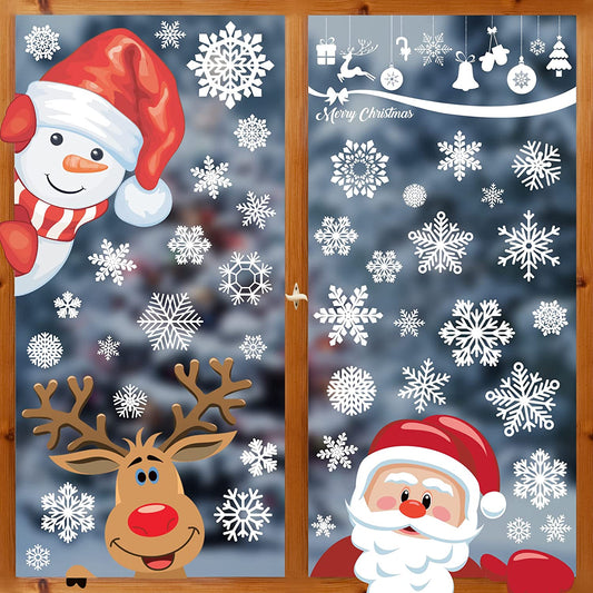 Christmas Decorations - Christmas Window Clings Decorations Stickers Indoor - Snowflakes Window Clings Decor for Home Office Classroom