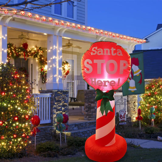 4 FT Santa Stop Here Sign Christmas Inflatable with LED Lights for Christmas Decorations Indoor Outdoor Yard Lawn Holiday Garden Decorations