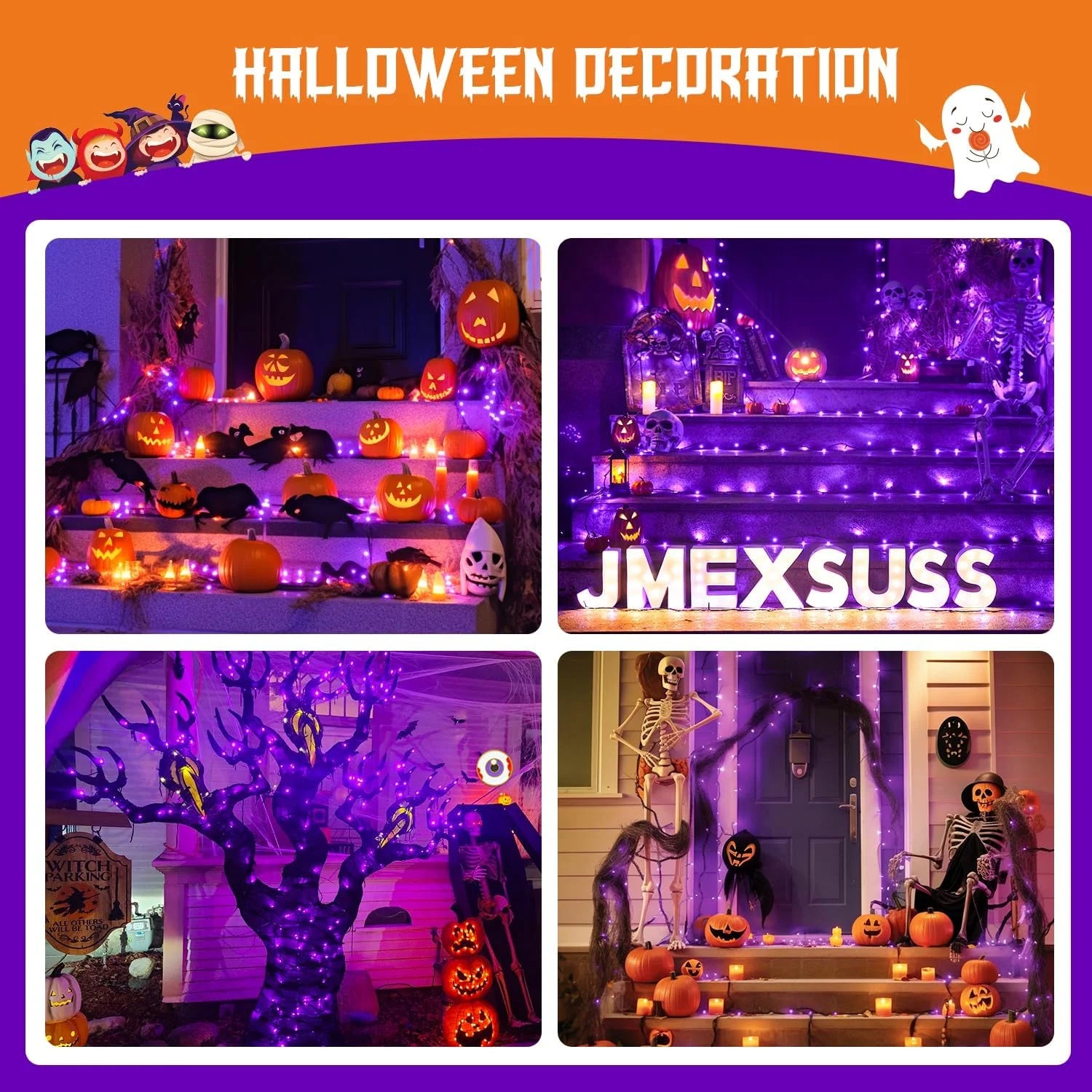 2 Pack Solar Halloween Lights, 100 LED 42.7Ft Purple Halloween Lights Outdoor Waterproof, 8 Modes Solar String Lights for Halloween, Christmas Tree, Gardens, Party, Xmas, Outside