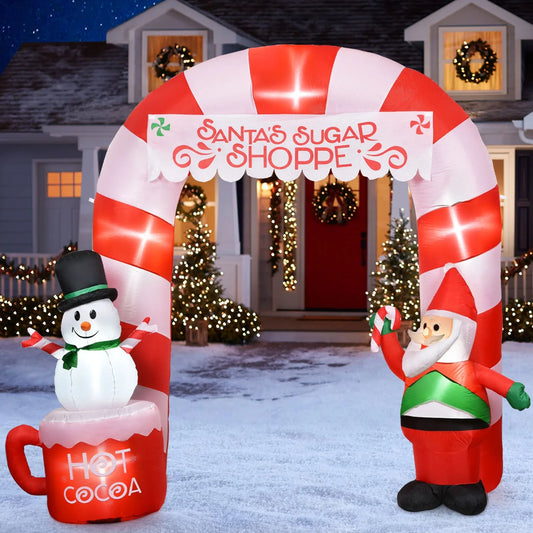 8 Ft Lighted Christmas Inflatable Archway, Inflatable Santa Claus and Snowman Arch Indoor and Outdoor Holiday Decorations, Built-In Led Lights, Large Outdoor Patio Decorations Garden Props