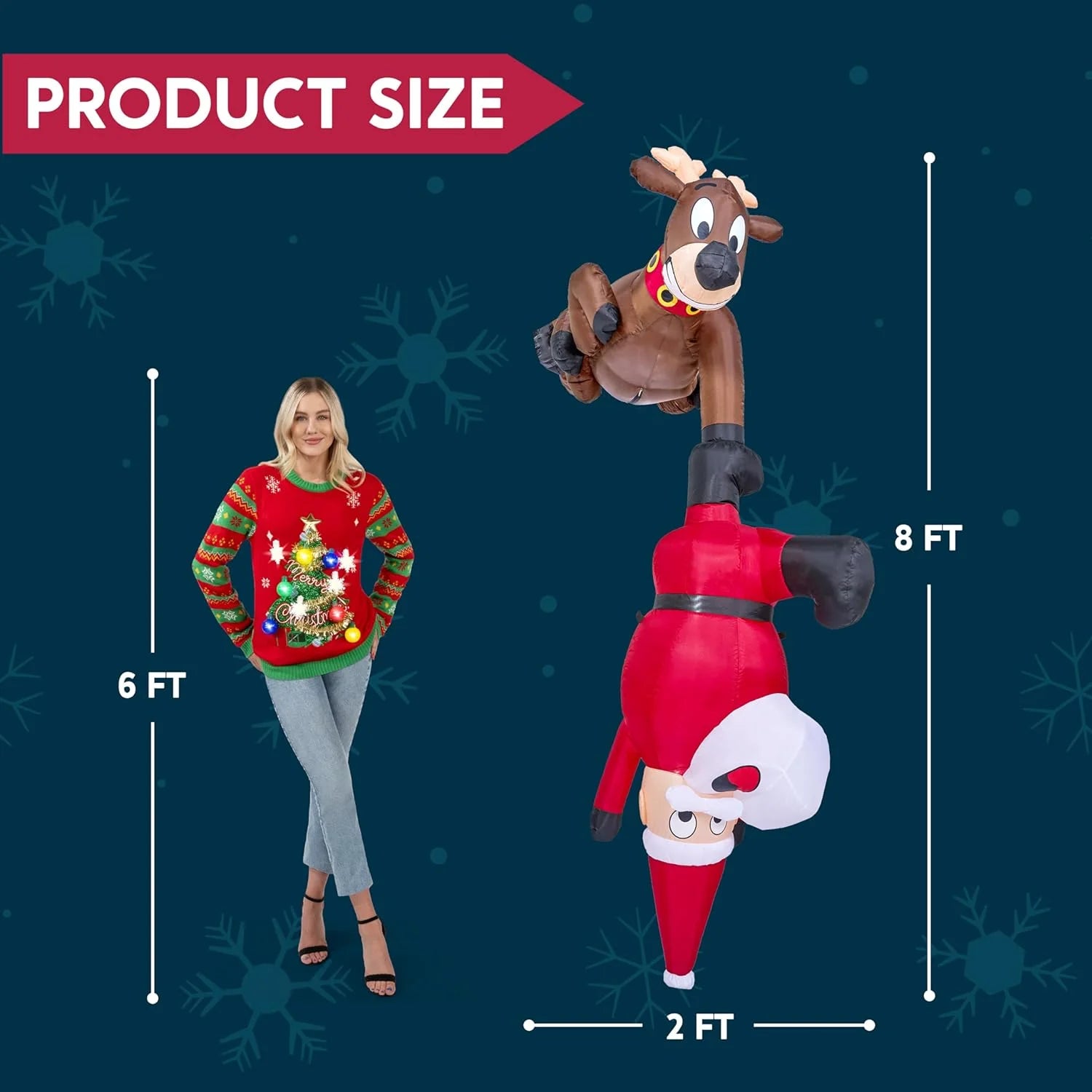 8 FT Christmas Inflatables Santa Outdoor Decorations,Christmas Reindeer and Climbing Santa Blow Ups Yard with Built-In Leds for Holiday Party Garden Lawn Decor