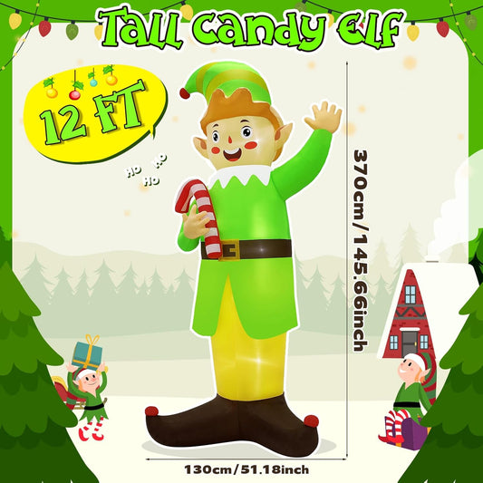 12 FT Christmas Inflatables Outdoor Decoration, Giant Elf Inflatable Christmas B