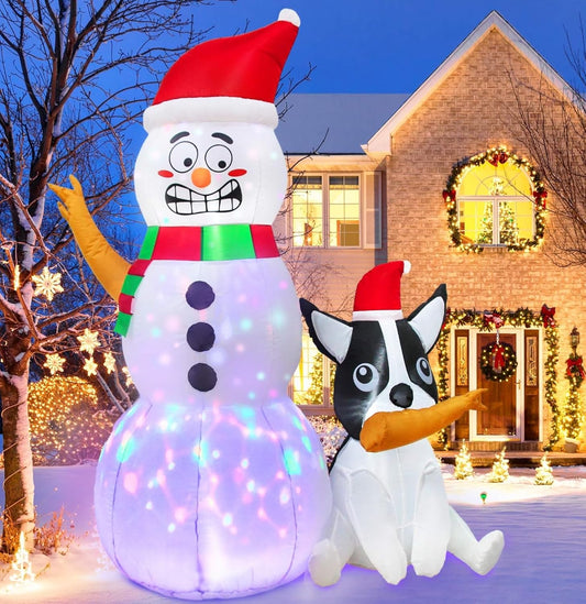 6Ft Christmas Inflatables Outdoor Decorations, Funny Inflatable Snowman with Dog