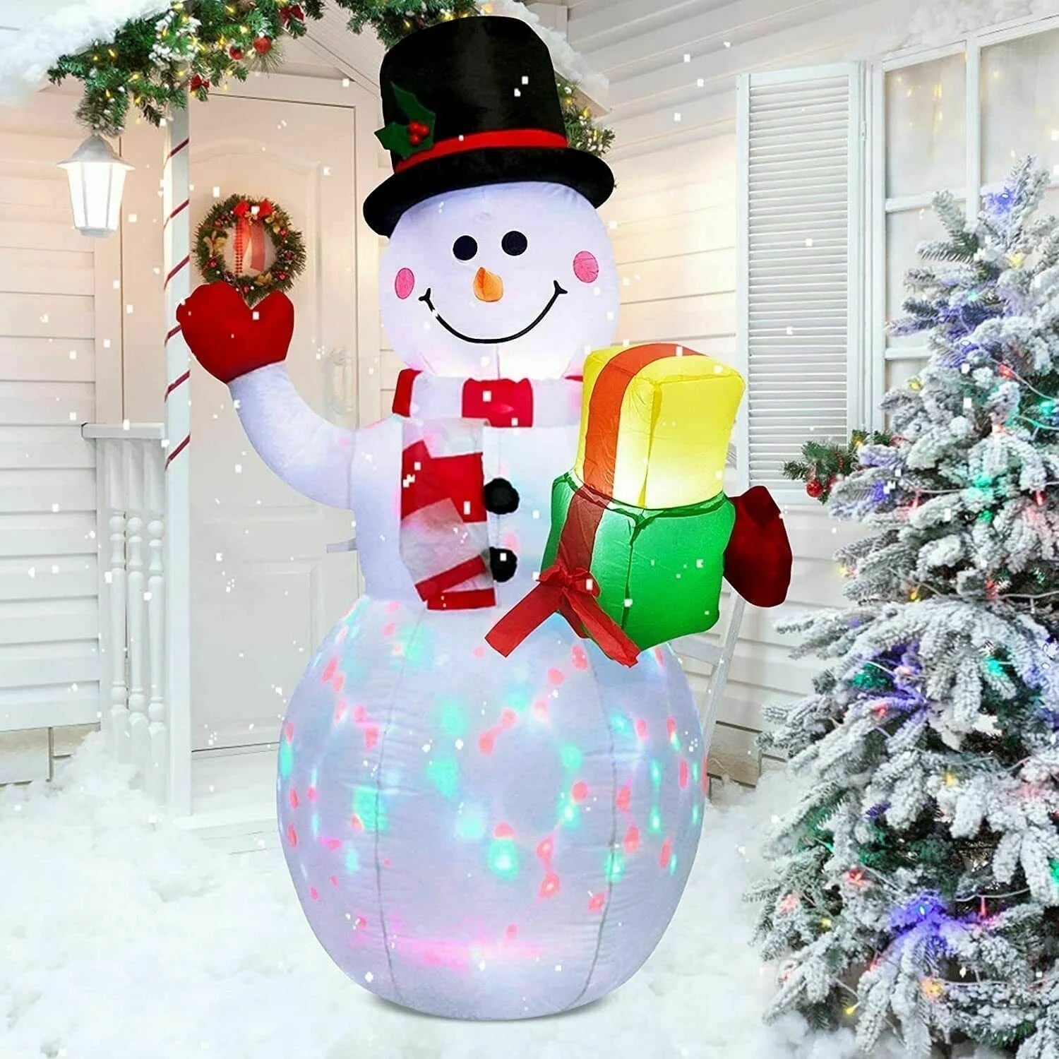 5Ft Christmas Inflatables Snowman Outdoor Yard Decor with Rotating LED Lights Christmas Blow up Decoration Garden
