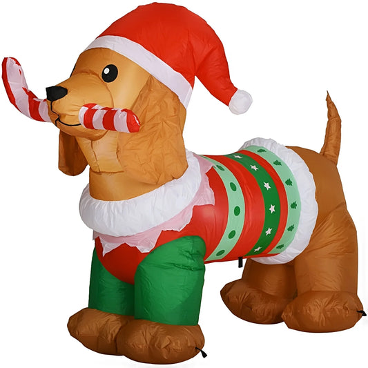 5Ft Christmas Inflatables Dog,  Outdoor Christmas Decorations Inflatable Dog with Led Lights, Light up Presents Christmas Decoration Yard Inflatables Dog with Candy Cane, Hat, Clothes