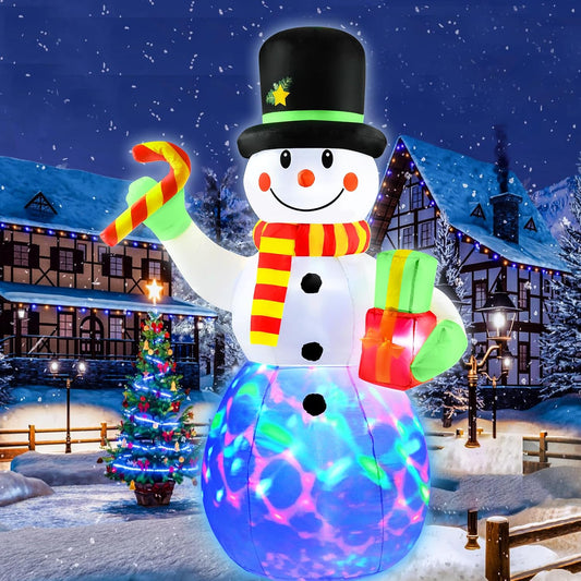 7 FT Christmas Inflatables Snowman Outdoor Decorations with Candy Cane Gift Box,