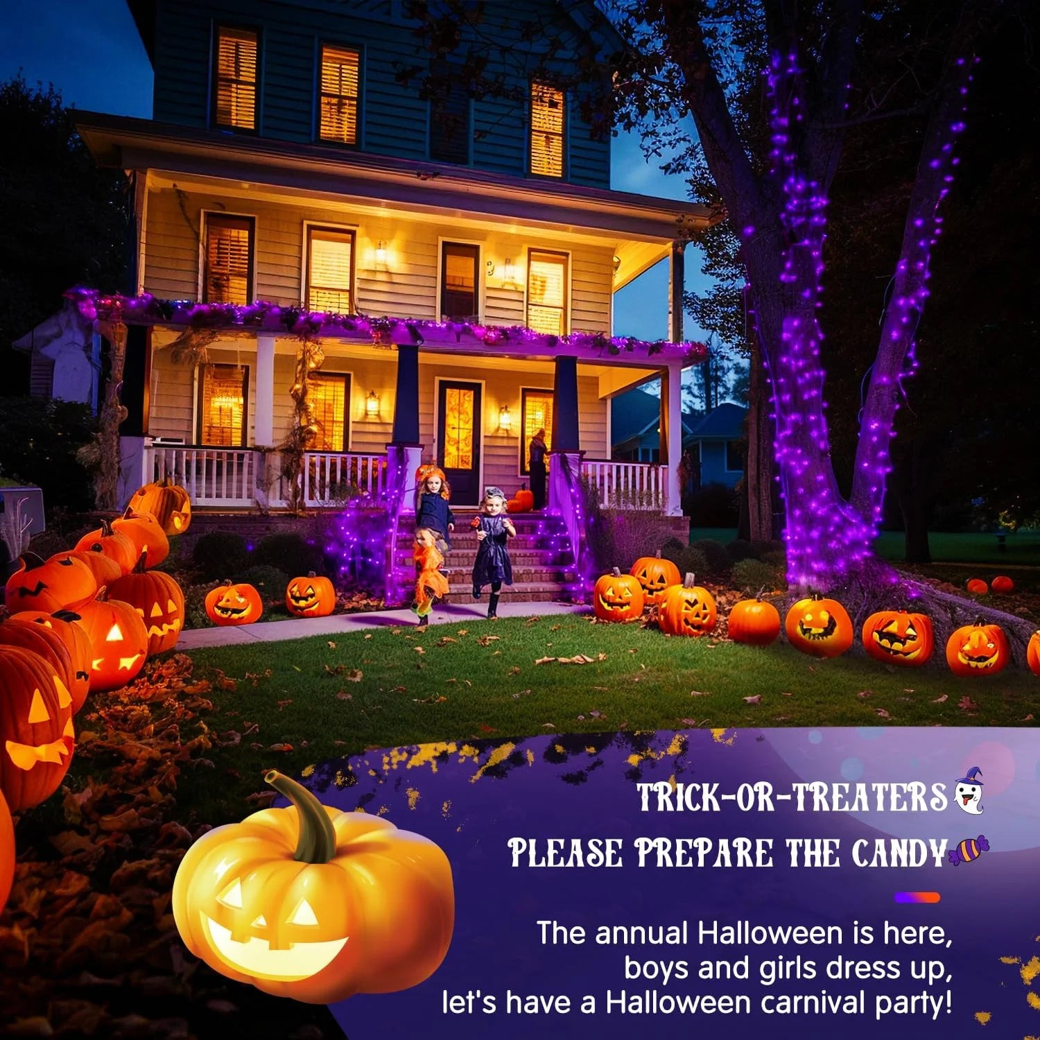 2 Pack Solar Halloween Lights, 100 LED 42.7Ft Purple Halloween Lights Outdoor Waterproof, 8 Modes Solar String Lights for Halloween, Christmas Tree, Gardens, Party, Xmas, Outside
