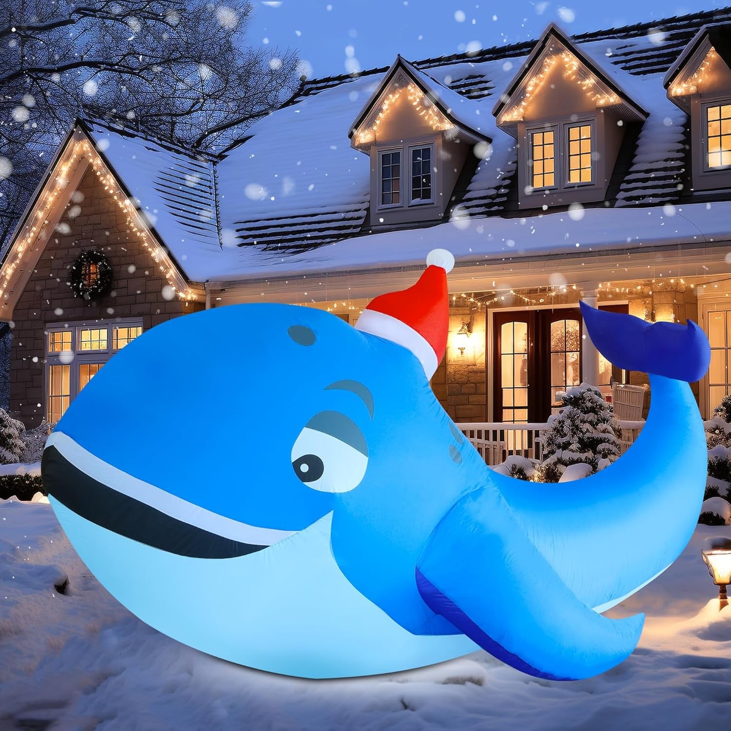 10 FT Christmas Inflatable Outdoor Decorations, Blow up Whale Inflatables with S
