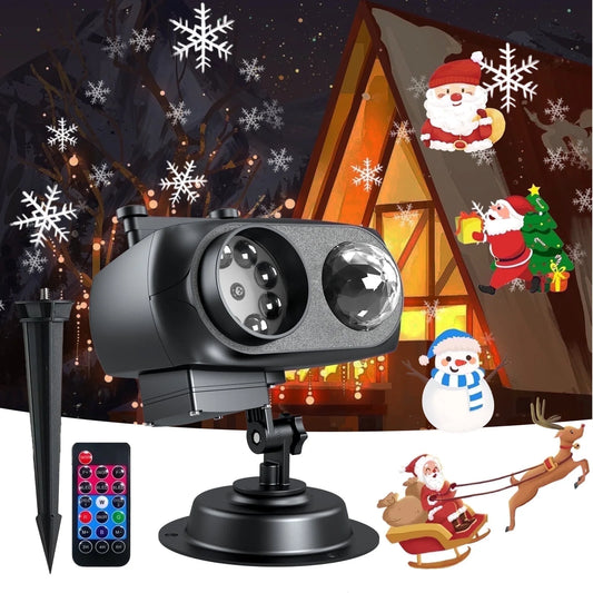 Christmas Decorations Projector Lights, 2-In-1 Outdoor Holiday Light Projector with 10Pcs Season Slides 10 Colors Waterproof for Halloween Birthday Party Garden Landscape Light Show