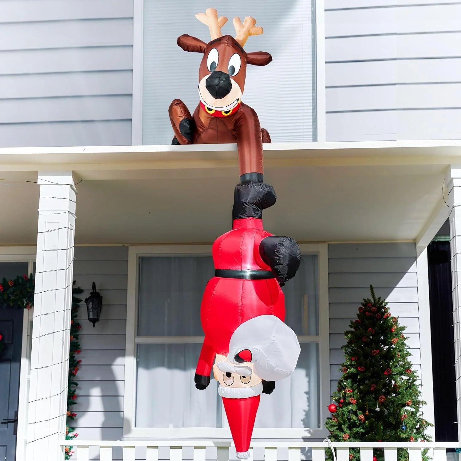 8 FT Christmas Inflatables Santa Outdoor Decorations,Christmas Reindeer and Climbing Santa Blow Ups Yard with Built-In Leds for Holiday Party Garden Lawn Decor