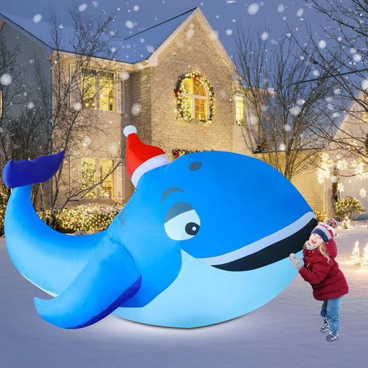 10 FT Christmas Inflatable Outdoor Decorations, Blow up Whale Inflatables with S
