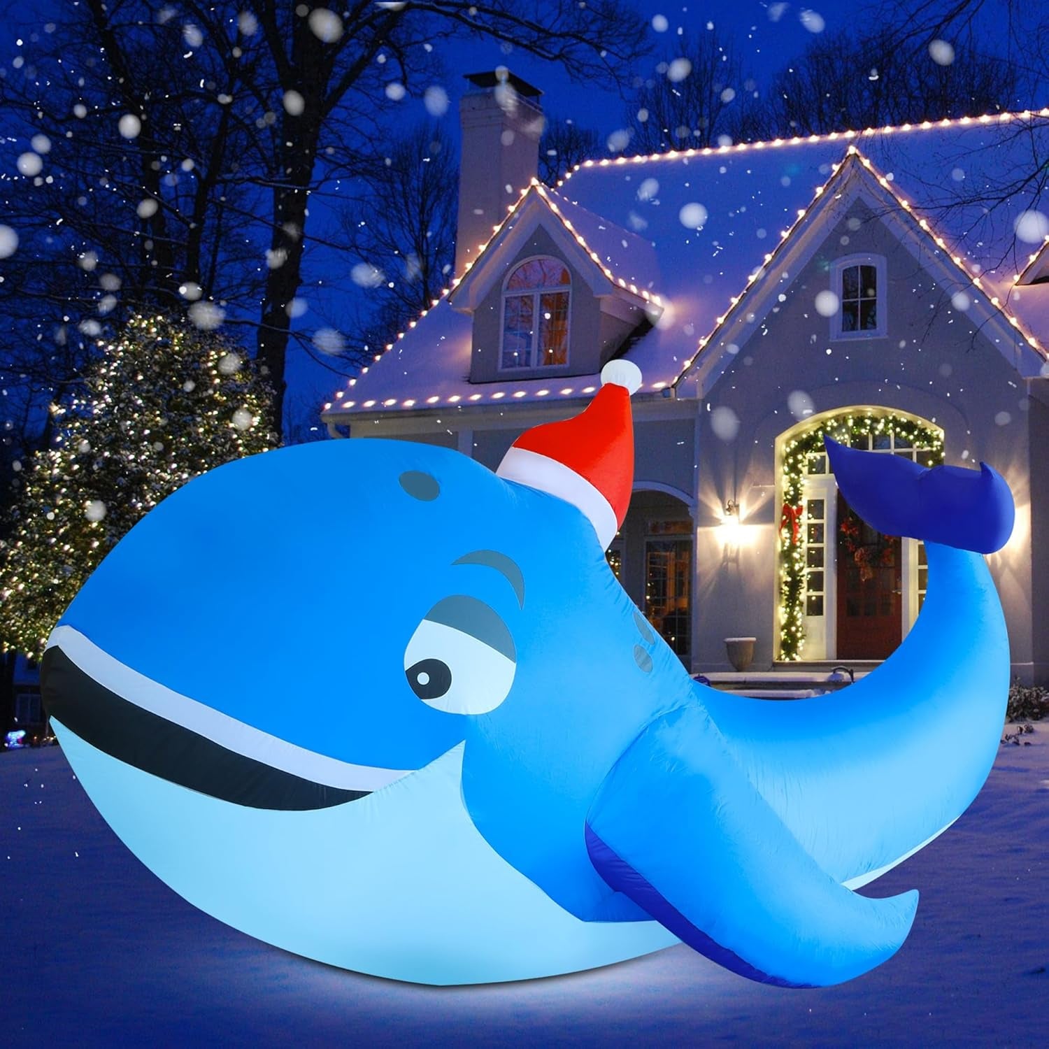 10 FT Christmas Inflatable Outdoor Decorations, Blow up Whale Inflatables with S